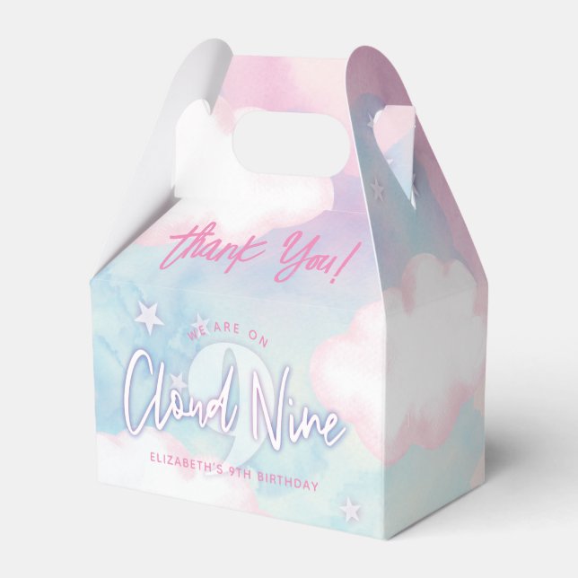 Dreamy Girly On Cloud Nine 9th Birthday  Favor Box (Back Side)