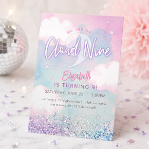Dreamy Girly On Cloud Nine 9th Birthday  Invitation