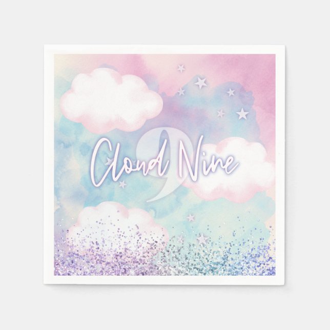 Dreamy Girly On Cloud Nine 9th Birthday  Napkin (Front)