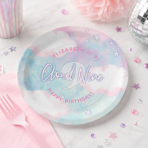Dreamy Girly On Cloud Nine 9th Birthday Paper Plate