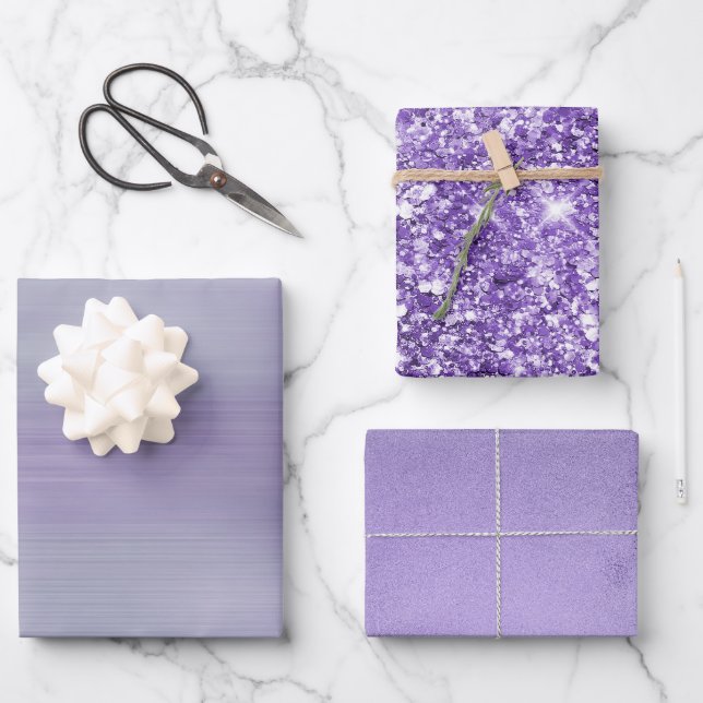 Dreamy Glam Purple Lavender Glitter Birthday Wrapping Paper Sheet (Front)