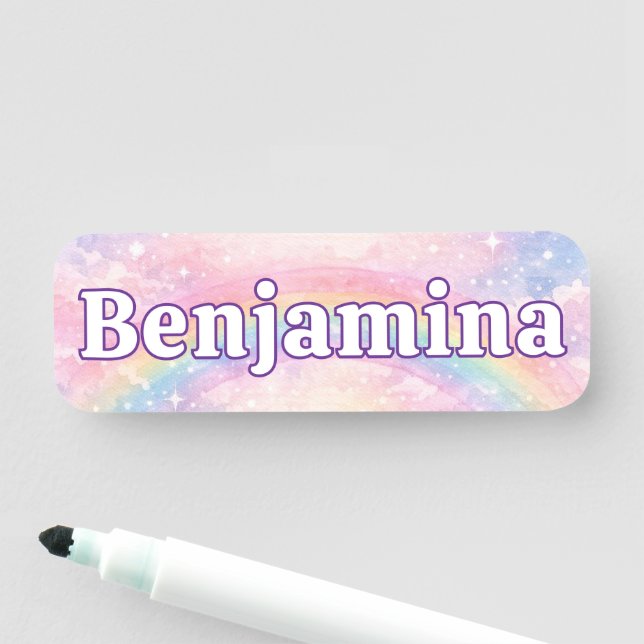 Dreamy Glitter Rainbow Cloud Pink Sparkle  Name Tag (In Situ)