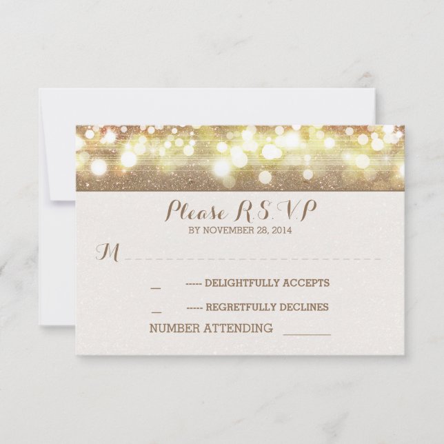 dreamy glitter string lights romantic wedding RSVP (Front)
