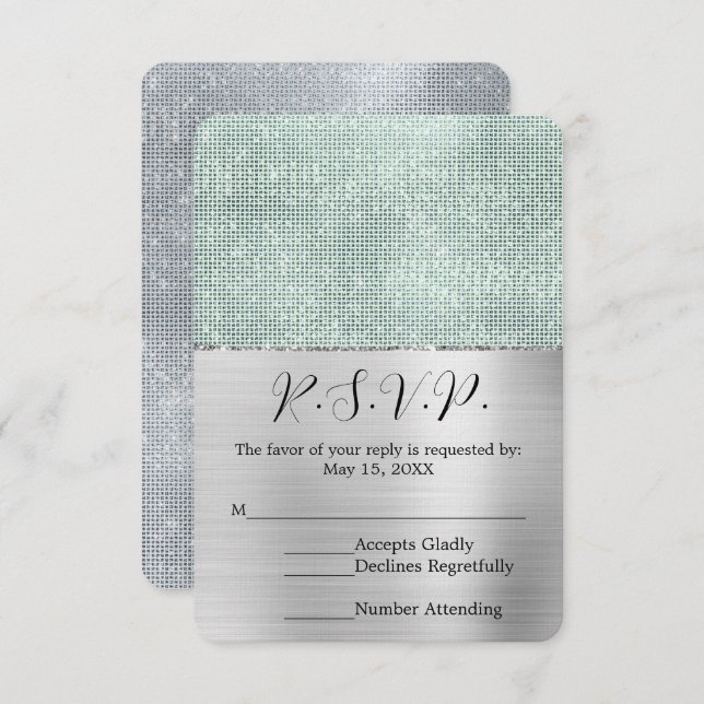 Dreamy Glitzy Mint Argent Sparkle Wedding RSVP (Devant / Derrière)