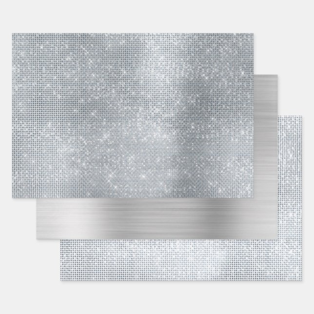 Dreamy Glitzy Silver Sparkle  Wrapping Paper Sheet (Set)