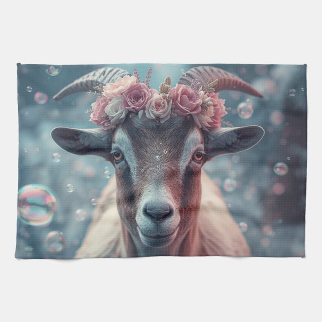 Dreamy Goat Art Kitchen Towel (Horizontal)