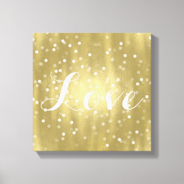 Dreamy Gold and White Confetti Bokeh Love Canvas Print (Front)
