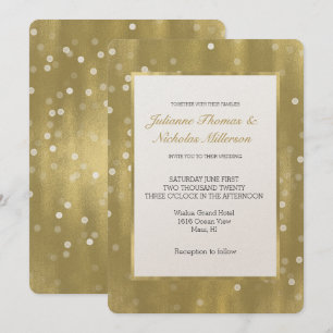 Dreamy Gold and White Confetti Bokeh Wedding Invitation
