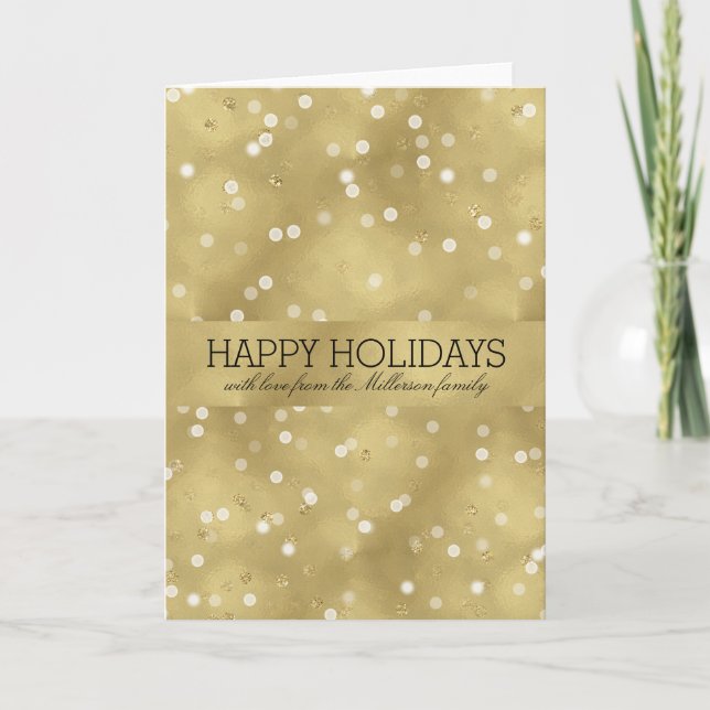 Dreamy Gold Bokeh Confetti Christmas Holiday Card (Front)