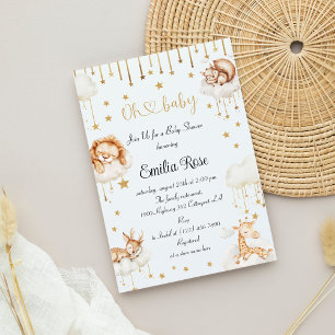 Dreamy Gold Starry Sky Sleeping Animals Shower Invitation
