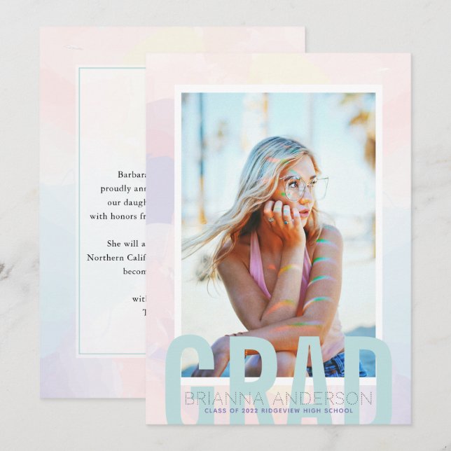 Dreamy Gradient Blur Photo Graduation Announcement (Front/Back)