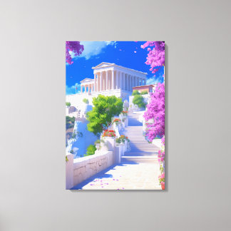 Dreamy Greece Landscape, White Buildings & Pink  Canvas Print
