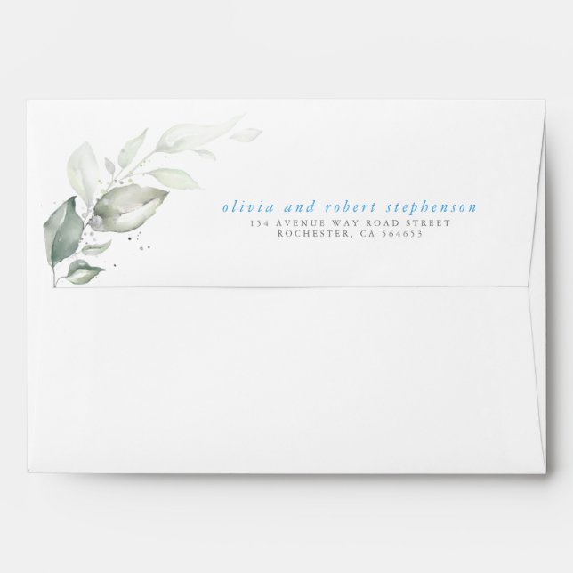 Dreamy Greenery and Baby Blue Inside Elegant Envelope (Back (Top Flap))