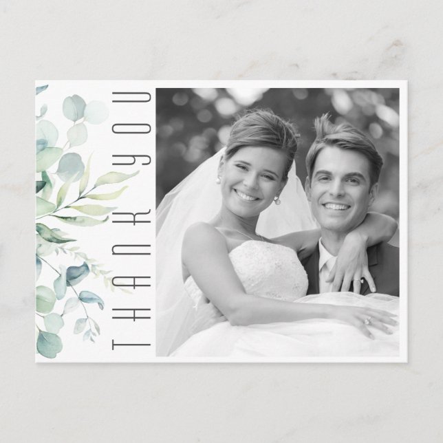 Dreamy Greenery Wedding Thank You Green/Blue ID817 Announcement Postcard (Front)