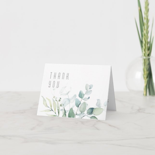 Dreamy Greenery Wedding Thank You Green/Blue ID817 Card (Front)