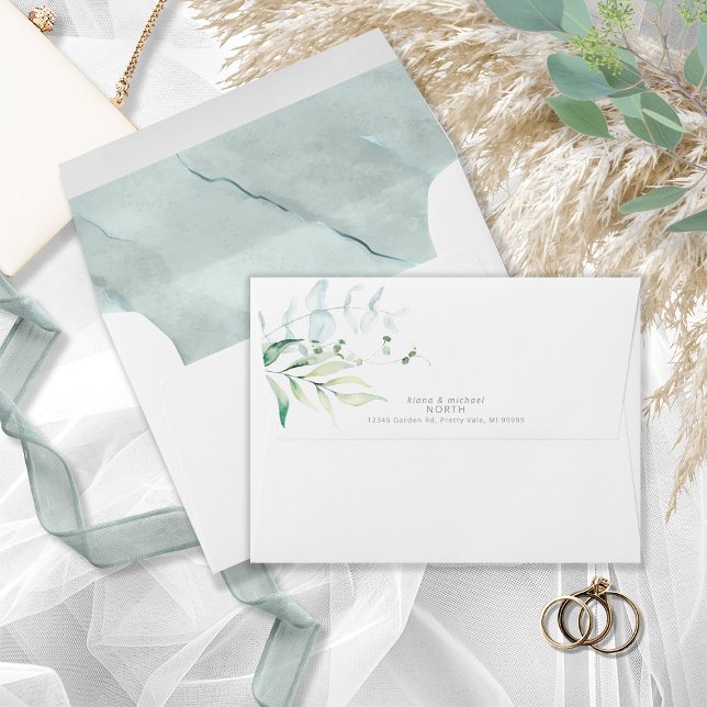 Dreamy Greenery Wedding V2 Green/Blue ID817 Envelope (Interior/Back In Situ)