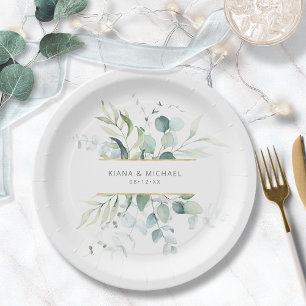 Dreamy Greenery Wedding V3 Green/Blue ID817 Paper Plate