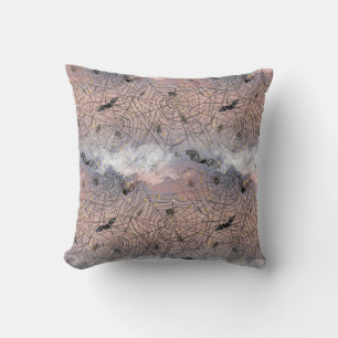 Dreamy Halloween Webscape Pink & Purple Gothic Throw Pillow