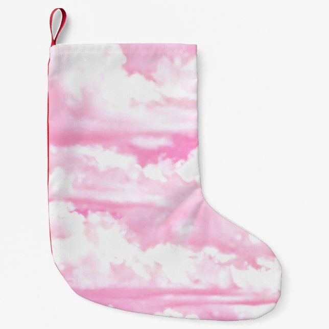 Dreamy Happy Pink Clouds Small Christmas Stocking (Front)
