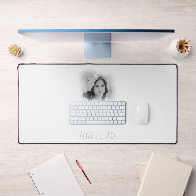 Dreamy Hazy Black and White Wedding Pic and Date Desk Mat (Office 1)