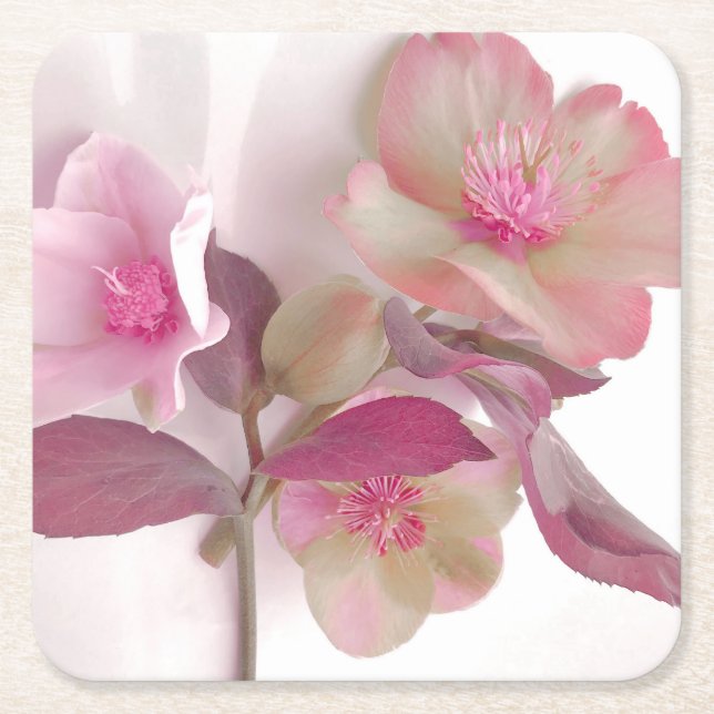 Dreamy Hellebores  Square Paper Coaster (Front)