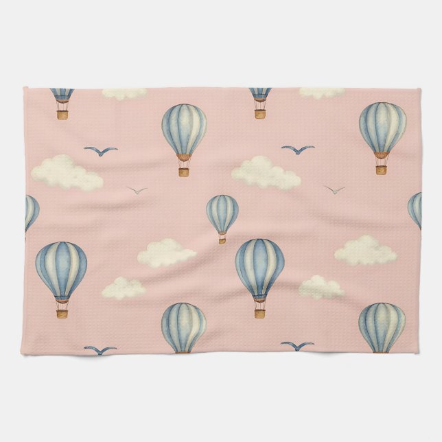 Dreamy Hot Air Balloon Sky Pattern Kitchen Towel (Horizontal)