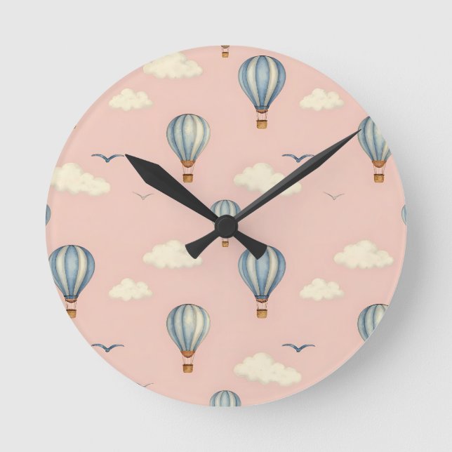 Dreamy Hot Air Balloon Sky Pattern Round Clock (Front)