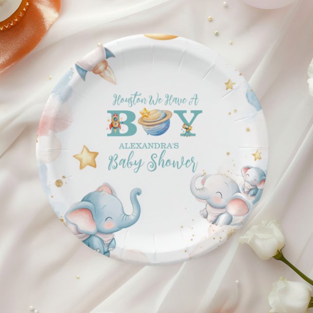 Dreamy Houston We Have A Boy Outer Space  Paper Plate (Creator Uploaded)