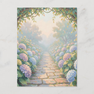 Dreamy Hydrangea Garden Arch Stone Path Cottage Postcard