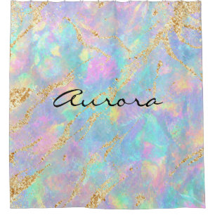 Dreamy Iridescent Opal Marble Shimmering Gold Foil