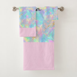 Dreamy Iridescent Opal Marble Shimmering Gold Foil Bath Towel Set