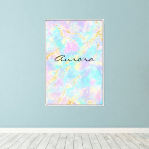 Dreamy Iridescent Opal Marble Shimmering Gold Foil Canvas Print