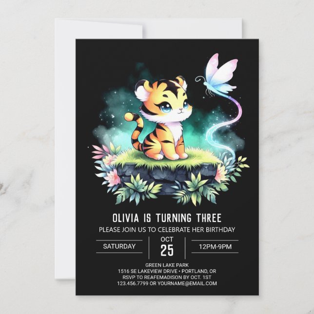 Dreamy Jungle Tiger Birthday  Invitation (Front)