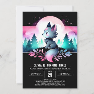 Dreamy Jungle Wolf Birthday Invitation