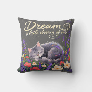Dreamy Kitten in Glowing Wildflower Garden Art Throw Pillow