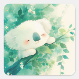 Dreamy Koala Among Emerald Leaves Square Sticker