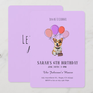 Dreamy Lavender - Corgi Birthday Customizable  Invitation