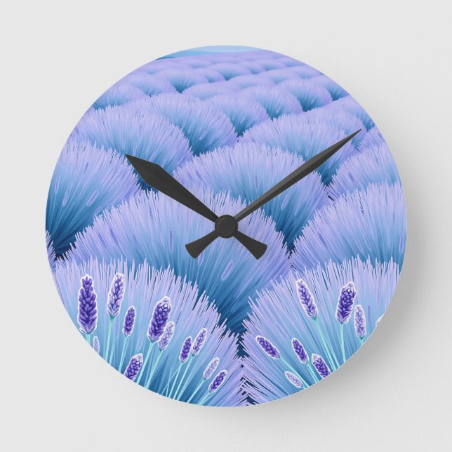 Dreamy Lavender Fields Aesthetic Purple Blue  Round Clock (Front)