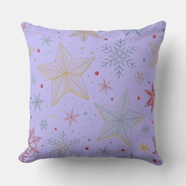"Dreamy Lavender Large Star Pattern Throw Pillow (Front)