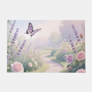 Dreamy Lavender Rose Garden Butterfly Path Doormat