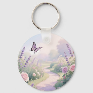 Dreamy Lavender Rose Garden Butterfly Path Keychain