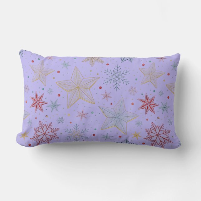 "Dreamy Lavender Star Pattern Lumbar Pillow (Front)