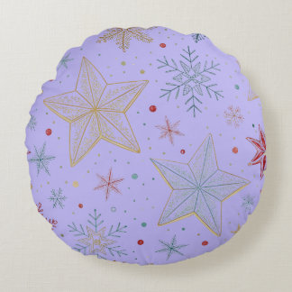 "Dreamy Lavender Star Pattern Round Pillow