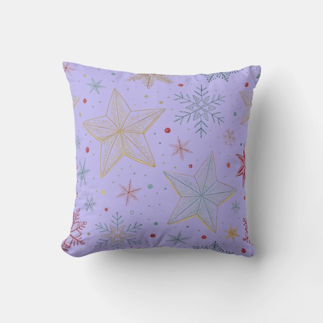 "Dreamy Lavender Star Pattern Throw Pillow (Front)