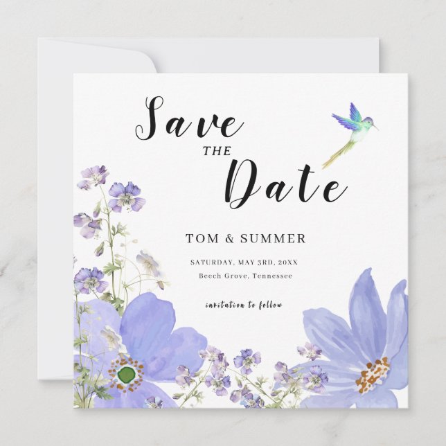 Dreamy Lilac Flower Wedding Save The Date (Front)