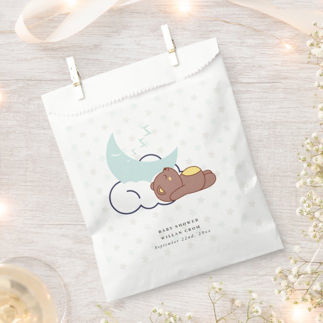Dreamy Little Bear Cloud And Star Baby Shower Favour Bag (Clipped)