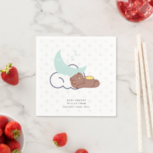 Dreamy Little Bear Cloud And Star Baby Shower Napkin