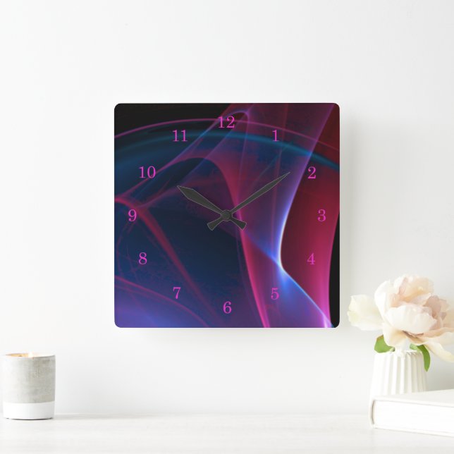 Dreamy Magenta and Blue Abstract Artwork Square Wall Clock (Home)