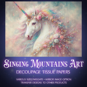 Dreamy Magic Unicorn Rainbow Hair Decoupage  Tissue Paper