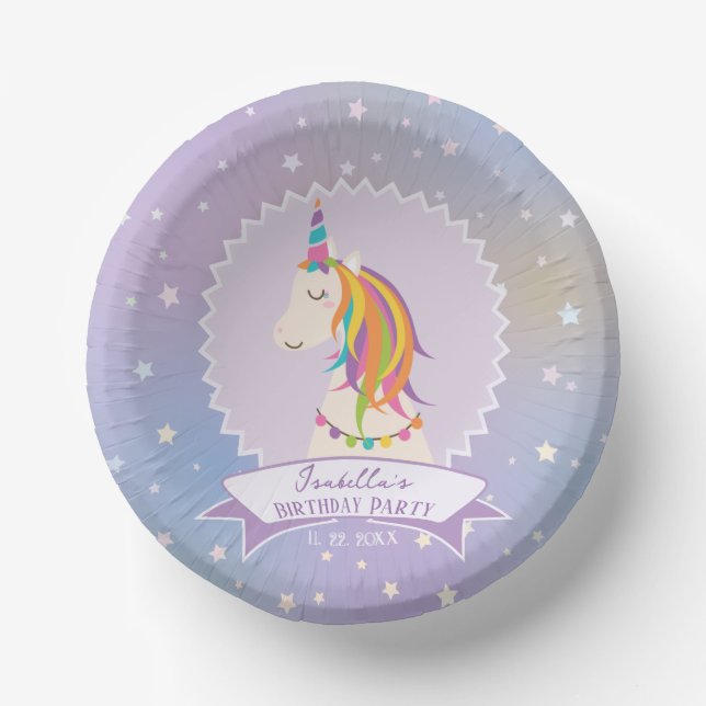 Dreamy Magical Rainbow Unicorn Girly Birthday Paper Plate (Front)
